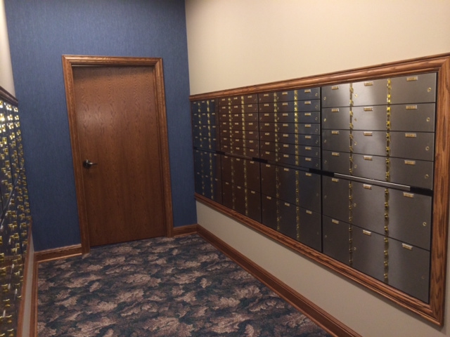 Image of safety deposit boxes in a bank.