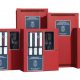 Bank of Firelite equipment for fire alarm system.